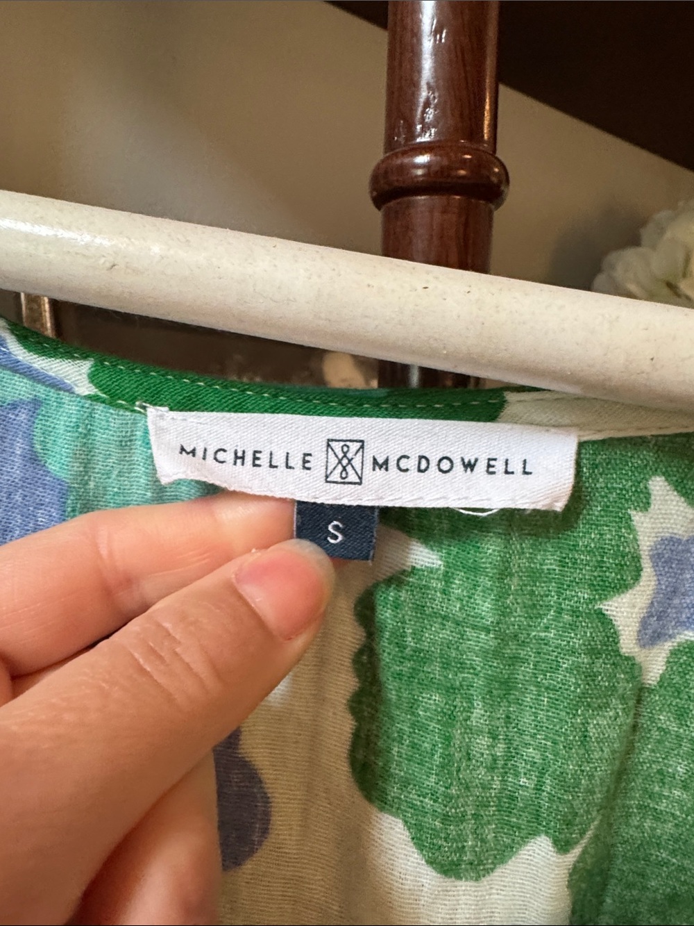 100% cotton Michelle McDowell green & Blue Floral Puff Sleeve Dress - Picture 2 of 4